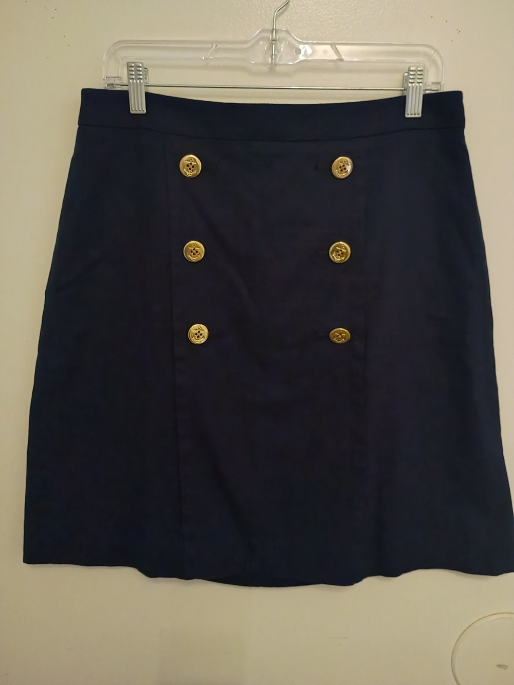 J. Crew Navy Sailor Mini Skirt with Gold Buttons Linen Blend Sz 10